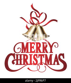 Allegro logo decorativo di Natale con oscillazione e campane di Natale isolato su uno sfondo bianco. Illustrazione vettoriale. Illustrazione Vettoriale