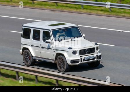 2019 Mercedes Benz bianco AMG G G 63 4Matic Auto G63 V8 Speedshift Start Stop 3982cc benzina 577bhp super-SUV Foto Stock