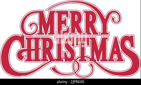 Logo Merry Christmas Vector. Logo decorativo rosso con disco oscillante isolato su sfondo bianco. Illustrazione Vettoriale