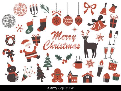 Christmas Elements Vector Flat Illustration Set isolato su sfondo bianco. Illustrazione Vettoriale