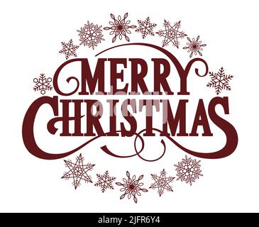 Logo Merry Christmas Vector. Logo decorativo rosso con disco oscillante isolato su sfondo bianco. Illustrazione Vettoriale