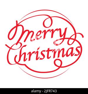 Allegro logo di Natale. Logo decorativo rosso con disco oscillante isolato su sfondo bianco. Illustrazione vettoriale. Illustrazione Vettoriale