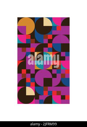 Poster astratto vintage dalle forme geometriche. Sfondo con cerchi e quadrati Illustrazione Vettoriale
