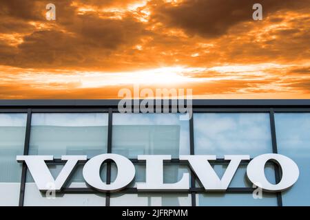 Werbe- und Firmanschild der Firma Volvo Foto Stock