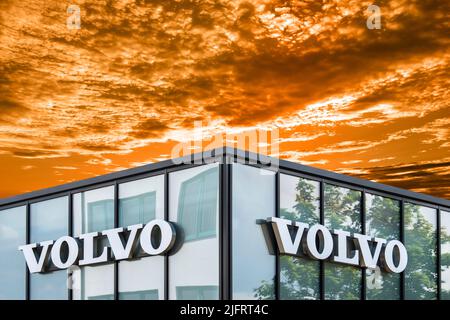 Werbe- und Firmanschild der Firma Volvo Foto Stock