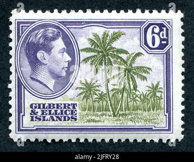 A 1939 numero 6d Gilbert & Ellice Islands 'Colonial Motifs' francobollo con King George VI Foto Stock