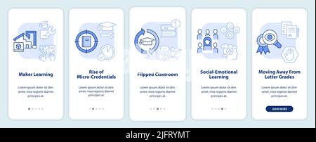 Tendenze nel settore Education, schermata dell'app mobile onboarding blu chiaro Illustrazione Vettoriale