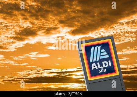 Werbe- und Firmanschild der Firma Aldi Süd Foto Stock