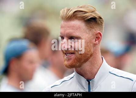 Il capitano inglese ben Stokes il quinto giorno della quinta partita LV= Insurance Test Series all'Edgbaston Stadium di Birmingham. Data foto: Martedì 5 luglio 2022. Foto Stock