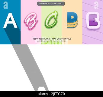 Pacchetto di vettore di disegno con effetto testo modificabile. Set di effetti di testo modificabili. Moderno disegno vettoriale con effetto testo modificabile Illustrazione Vettoriale