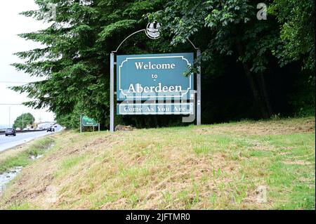 Il segno della città di Aberdeen a Washington dichiara gli Stati Uniti. Foto Stock