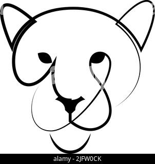 Modello di logo Lioness line art. Icona della linea di testa di Puma, leone o jaguar. Illustrazione vettoriale Illustrazione Vettoriale