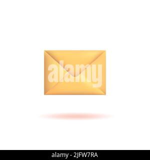busta da 3d. Nuovo messaggio o casella di posta in arrivo, icona realistica isolata su sfondo bianco. Illustrazione vettoriale Illustrazione Vettoriale