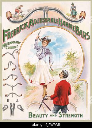 19th secolo ad per Frederick maniglione regolabile per bicicletta, meccanicamente corretto, bellezza e forza. Litografia di Gray Litho. Co Foto Stock