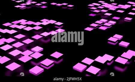 Superficie ondulata rosa astratta di quadratini isolati su sfondo nero. Design. Campo di quadrati lampeggiante e di salto Foto Stock