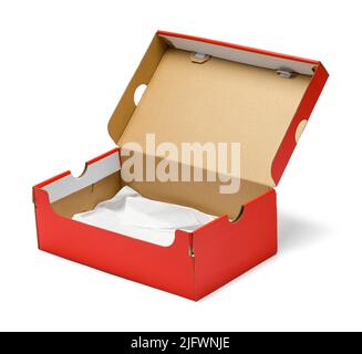 Red Open Shoe Box Cut out on White. Foto Stock