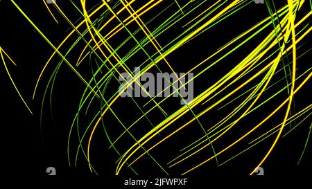 Forme d'onda creative astratte, modello dinamico ondulato. Design. Curvy energia strisce strette che si muovono verso il basso isolato su uno sfondo nero, bella spirale Foto Stock