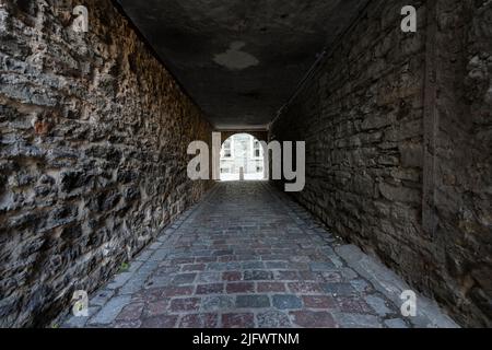 Tallinn, Estonia. Luglio 2022. Vista della strada medievale Katariina käik nel centro della città Foto Stock
