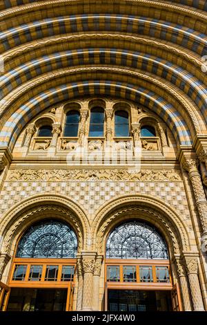 Ingresso, portale romanico. La facciata principale del Museo di Storia Naturale. Il Natural History Museum di Londra è un museo di storia naturale che espone Foto Stock