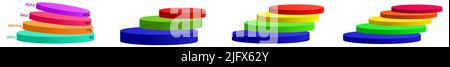 Strati circolari che formano una piramide a cilindro sottile, versione con da tre a cinque oggetti. Può essere utilizzato come elemento infografico Illustrazione Vettoriale