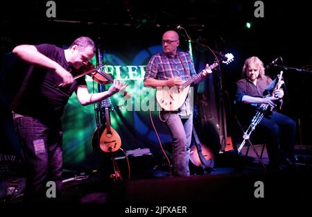 Andy Dinan, Troy Donockley e Adrian Edmondson dei Bad Shepherds suonano il Fleece di Bristol come parte del loro primo tour di addio. 28 ottobre 2011. Foto Stock