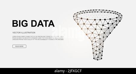 Imbuto 3D simbolo poly basso per modello di pagina di destinazione. Illustrazione del design del filtro dati. Poligonale Grande illustrazione dei dati per il disegno della homepage, pagina adv Illustrazione Vettoriale