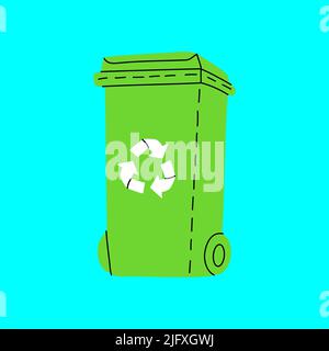 Cestino di rifiuti può. Illustrazione vettoriale della lattiera di rifiuti metallici. Confezione con immondizia. Illustrazione del problema di inquinamento del globo Illustrazione Vettoriale
