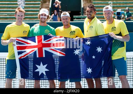 L'australiano raddoppia l'accoppiamento di Groth e dei pari vince il giorno 2 della Coppa Davis 1st Round contro la Repubblica Ceca Foto Stock