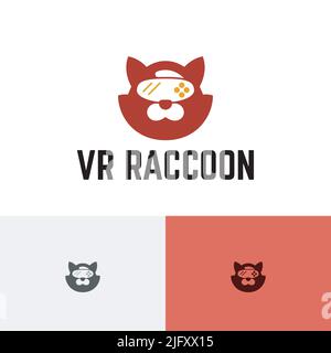 Divertente VR Glasses Game Raccoon Show Animal Logo Illustrazione Vettoriale