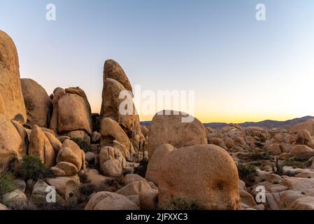 Boulder , paesaggio desertico nel Parco Nazionale di Joshua Tree Foto Stock