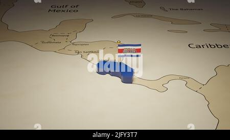 3D carta e bandiera del Costa Rica Foto Stock