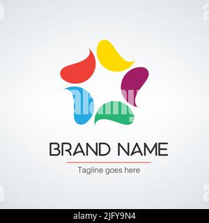 Modello vettoriale di disegno con logo a stella a cinque punti. Creative Media Social logotipo concetto icona. Illustrazione del vettore di scorta isolata su sfondo bianco. Illustrazione Vettoriale