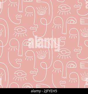 Ripetizione senza giunture di una faccia astratta del disegno di una linea Illustrazione Vettoriale