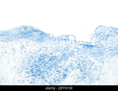 Turbulent water and many bubbles against white background Foto Stock