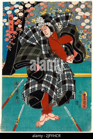 The Actor, Ichikawa Danjuro, in a, Plaid Costume, stampa in legno giapponese di Utagawa Kunisada, circa 1850 Foto Stock