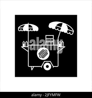 Street Food Vending Cart Hot Dogs, Fast Food Hot Dog Cart icona Vector Art Illustrazione Illustrazione Vettoriale