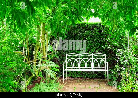 Posto a sedere nel giardino Waterperry vicino Oxford UK in estate Foto Stock