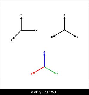 Icona asse, spazio tridimensionale, 3-spazio, illustrazione grafica vettoriale del sistema di coordinate cartesiane Illustrazione Vettoriale