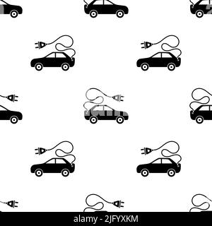 Eco Electric Car Icon Seamless Pattern, Renewable Energy Car Vector Art Illustration Illustrazione Vettoriale