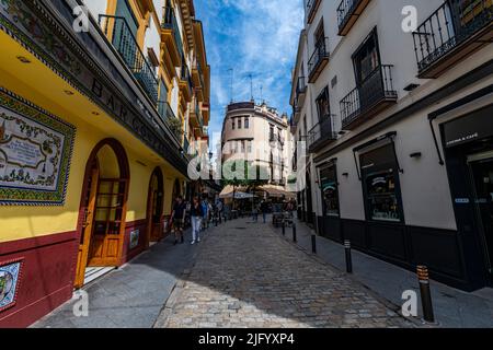 Case storiche nella zona pedonale di Siviglia, Andalusia, Spagna, Europa Foto Stock