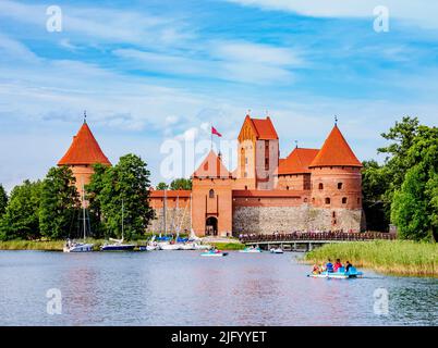 Castello dell'Isola di Trakai, Lago Galve, Trakai, Lituania, Europa Foto Stock