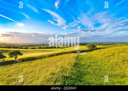 Il South Downs National Park in una serata estiva, vicino a Wilmington, East Sussex, Inghilterra, Regno Unito, Europa Foto Stock