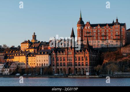 Vista verso Sodermalm all'alba, Stoccolma, Sodermanland e Uppland, Svezia, Scandinavia, Europa Foto Stock