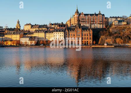 Vista verso Sodermalm, Stoccolma, Sodermanland e Uppland, Svezia, Scandinavia, Europa Foto Stock