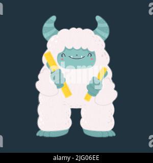 Clipart Bigfoot in stile cartoon. Cute clip Art Yeti. Illustrazione vettoriale di un mostro per gli adesivi, invito dell'acquazzone del bambino, stampe per i vestiti Illustrazione Vettoriale