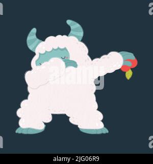 Cute Yeti clipart isolato su sfondo bianco. Divertente clip Art Bigfoot. Illustrazione vettoriale di un mostro per gli adesivi, invito dell'acquazzone del bambino, stampe Illustrazione Vettoriale