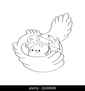 Black and White Owl Clipart in Cute Cartoon Style Beautiful clip Art coloring Page Owl with mouse . Illustrazione vettoriale di un uccello per stampe per Illustrazione Vettoriale