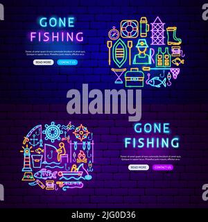 Pescatori Banners neon Illustrazione Vettoriale