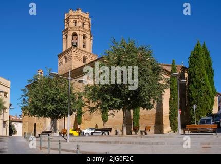 Una vista laterale della Cattedrale di Santa Maria del Romeral a Monzon, in provincia di Huesca, Aragona, Spagna Foto Stock