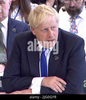 Il primo Ministro Boris Johnson è comparso davanti al Comitato di collegamento della Camera dei Comuni di Londra, sul tema dei lavori del primo Ministro. Data foto: Mercoledì 6 luglio 2022. Foto Stock